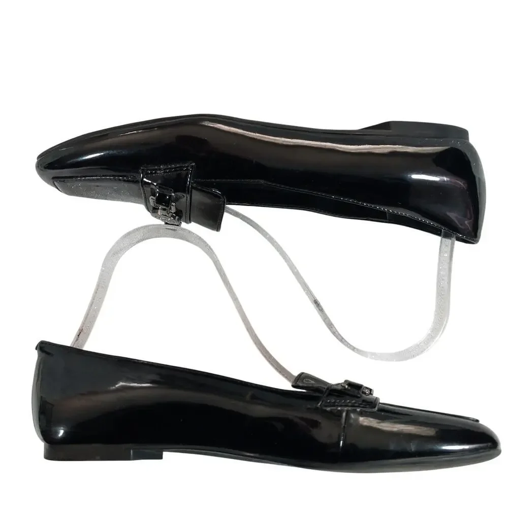 BANDOLINO! FLORA BLACK PATENT LEATHER FRONT METAL HARNESS NIPPED TOE FLATS!SZ 8M
